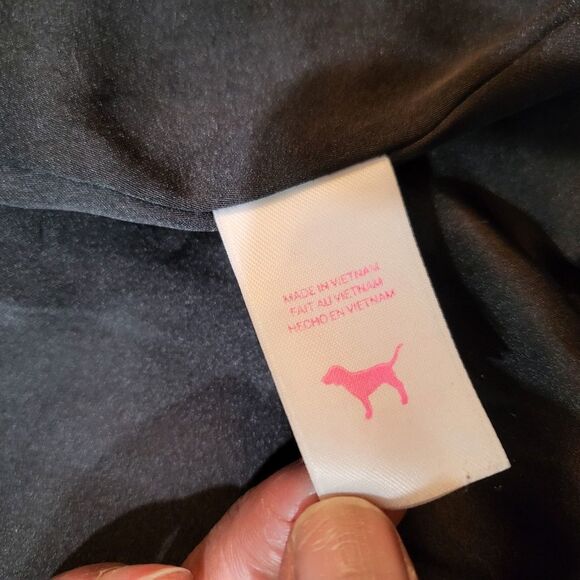 Victoria's Secret PINK Black Varsity Jacet Silver Stud Faux Leather Sleeve Sz S - Picture 12 of 13